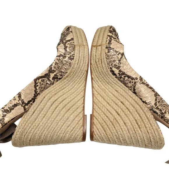 COACH Maritza Snake Skin Peep Toe Slingback Bow Espadrille Wedge - Picture 6 of 9